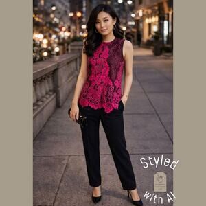 Maurices Burgundy & Hot Pink Lace Tank Valentine’s Date Night Romantic Layering